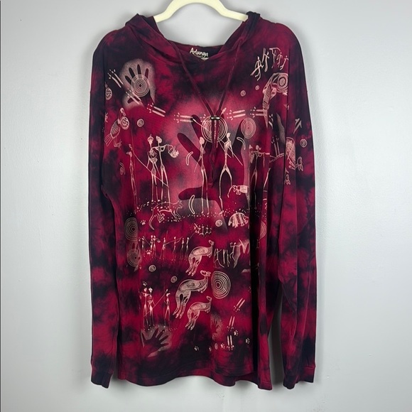 Arlunga Design Artistic Dye Red & Purple Long Sleeve Hoodie Size XL - Picture 2 of 12